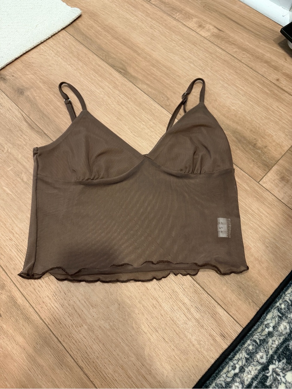 SHEIN Brown Sheer Mesh Cami Crop Top